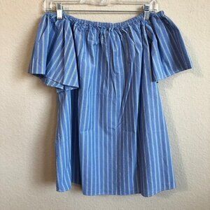Textile Top Blue White Striped Off The Shoulder Shirt Classic Preppy Trendy